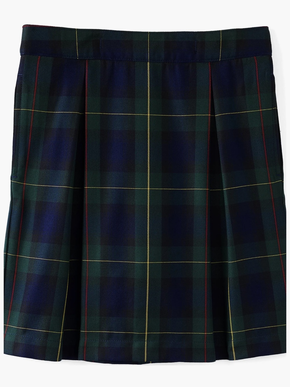 Lands' End Navy & Green Tartan Pleated Skirt